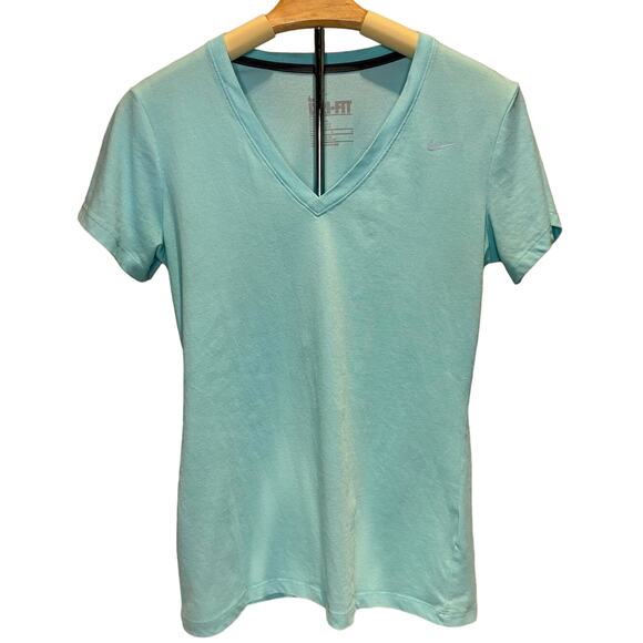 Women's Nike Dri-Fit Short Sleeved V-Neck T-shirt Light Blue Size M - Picture 1 of 2